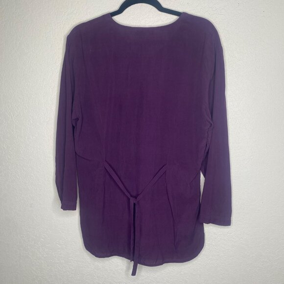 Anna & Frank Silk Button Down Top Womens Size M V-Neck Purple Blouse - Picture 3 of 12